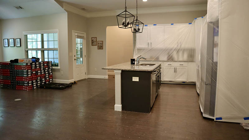 living room flooring installation before