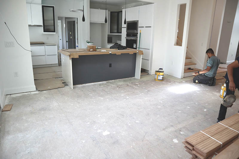 living room flooring installation before
