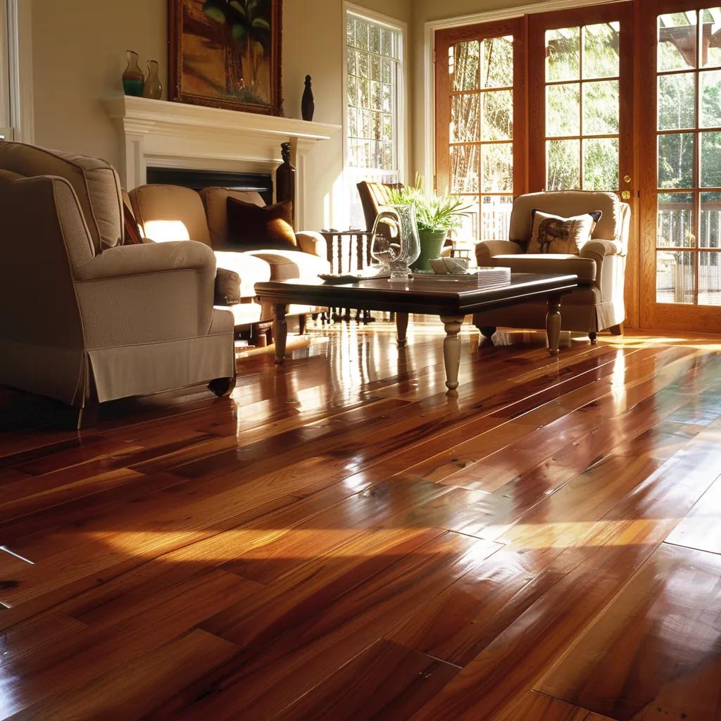 Cozy living room with hardwood flooring showcasing various wood types and textures