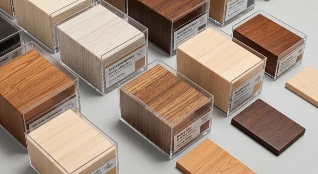 Various hardwood floor finishes in containers, highlighting options for scratch and water resistance