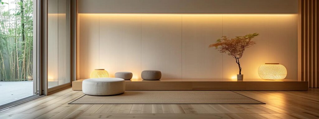 a sleek, modern interior showcases bamboo flooring, elegantly contrasting with minimalist furniture and ambient lighting, highlighting its status as a chic, eco-friendly alternative to traditional hardwood.