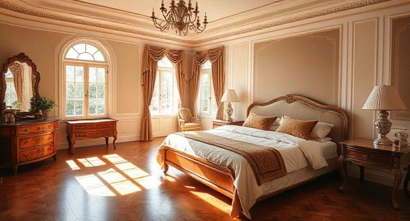 hardwood flooring in formal master bedroom