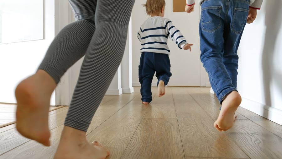 kids running on hardwood flooring Alpharetta GA home