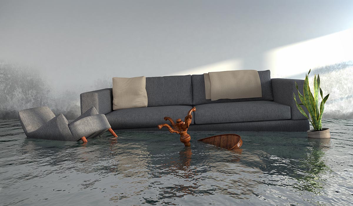 living room furniture floating in water from BK Flooring Services