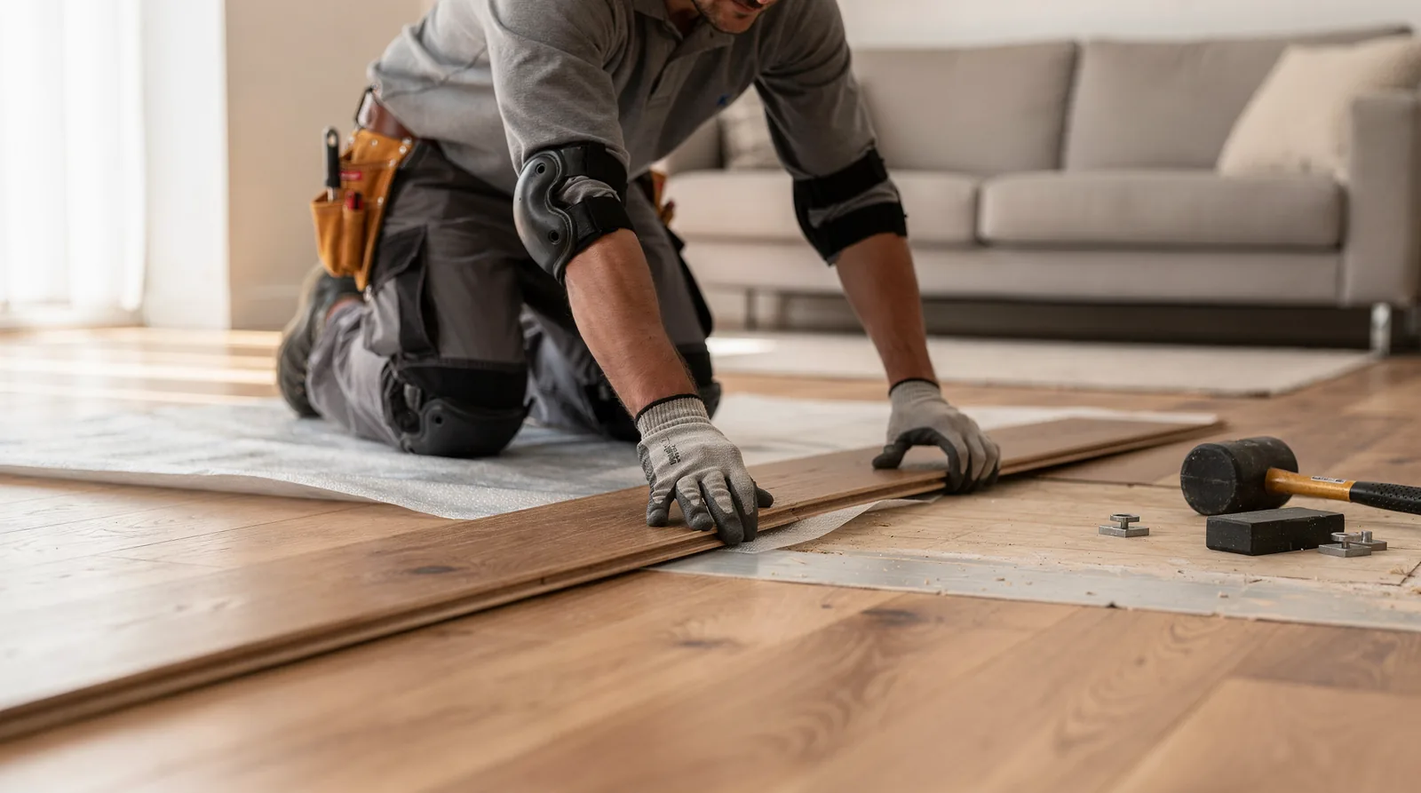 Before installing new wood flooring, BK Flooring Services prepares the subfloor and completes all necessary
